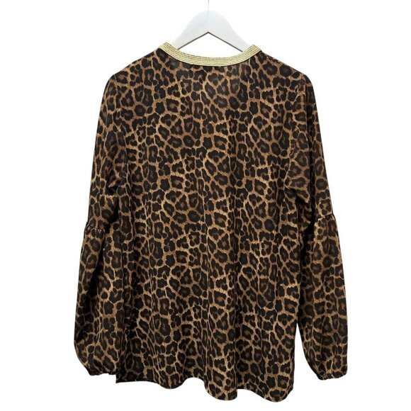 MICHAEL Michael Kors Leopard Print Top Medium Gold Metallic Trim Tunic Blouse - Picture 4 of 11